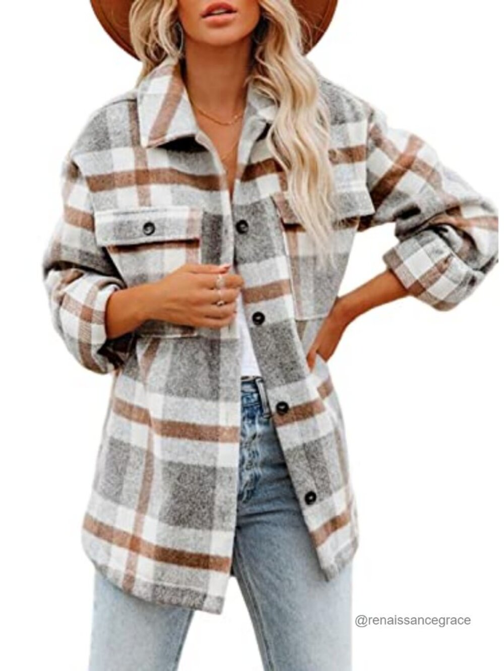 Plaid Shacket Button Down Flannel Shirt Jacket Oversized